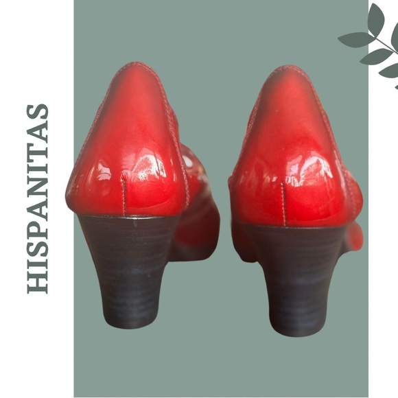 Hispanitas Red Leather Heel Pump Shoe Made in Spain Size 37 Size 6 - Picture 7 of 7